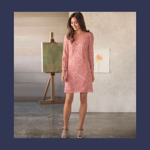 Sundance Silk Long Sleeve Lace Overlay Shift Dress Size 8 - Picture 1 of 12